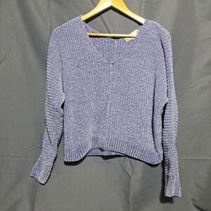 Pink Rose XS Blue Cropped V‎ Neck Pullover Sweater Long Sleeve Soft